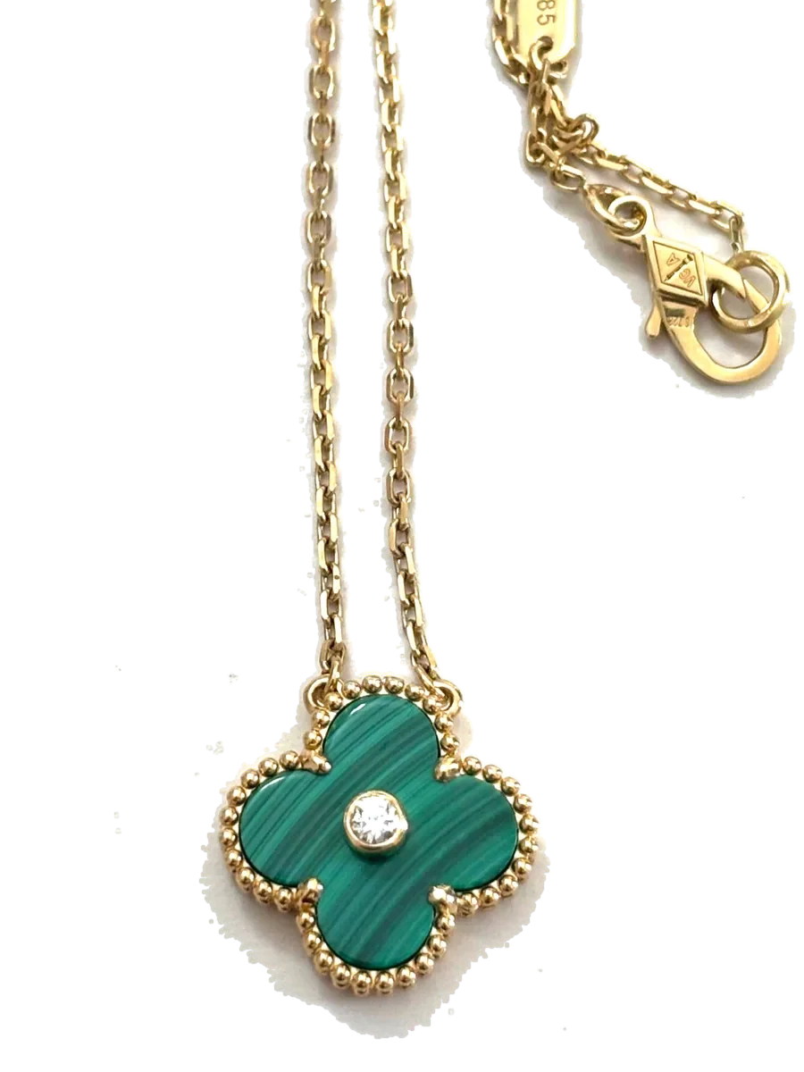 Yellow gold necklace set with natural certified stones, 0.04 carat total