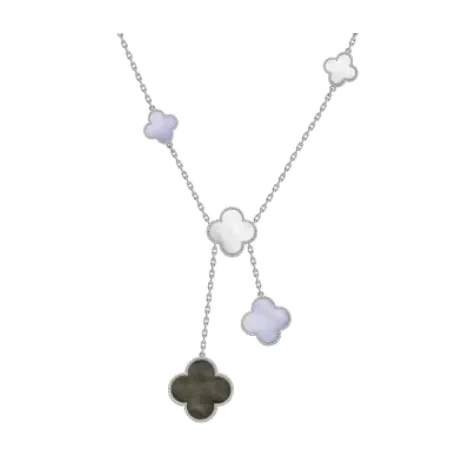 White gold necklace set with natural certified stones
