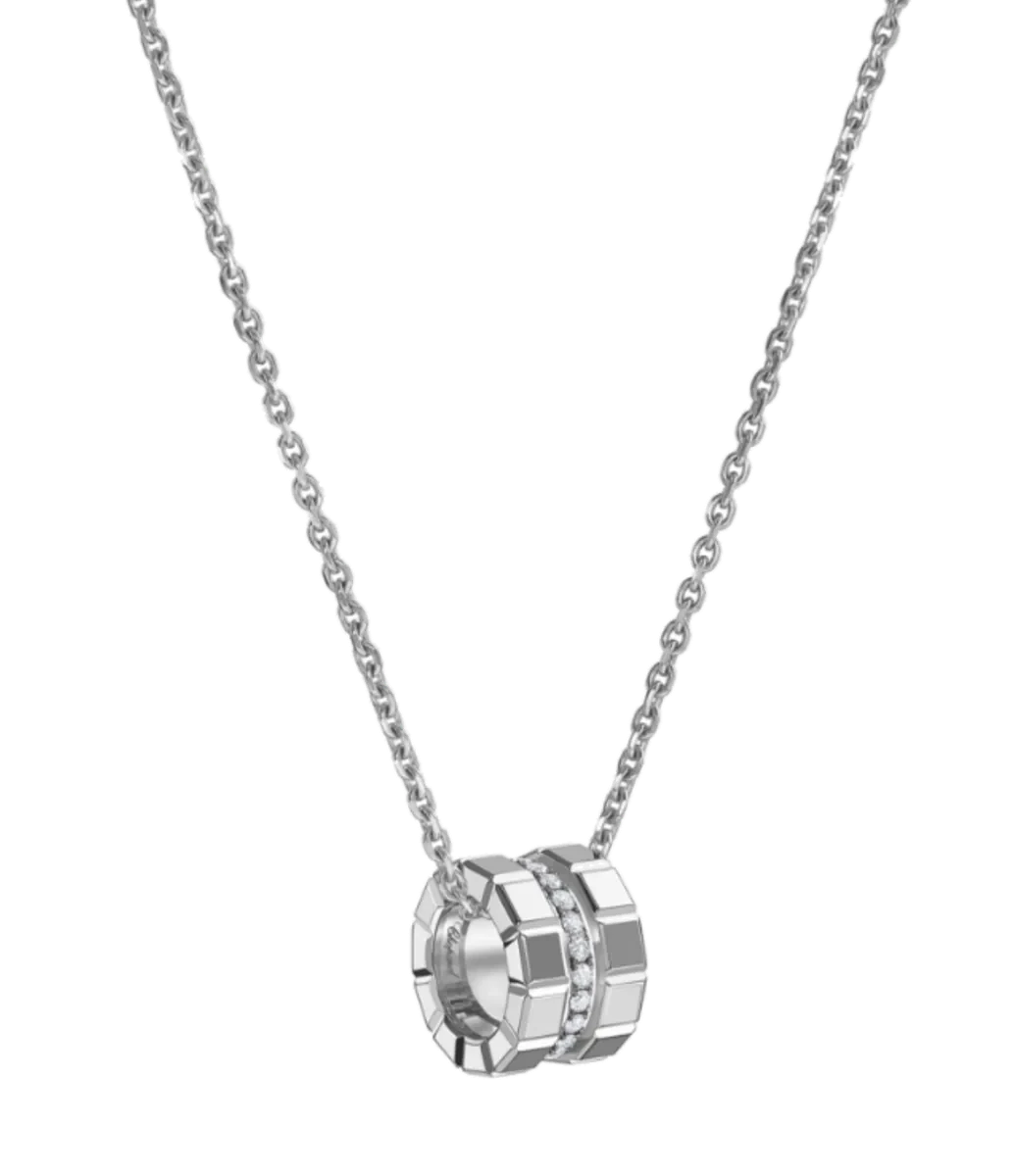 White gold necklace set with natural stones and laboratory-grown diamonds, 0.16 carat total